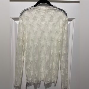 NWT, Zenana brand, Sheer Lace Mock Neck Layering Shirt, Size XL, Color Ivory
